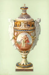 Vase, Chelsea-Derby, med kiksehåndtag (farve litho)