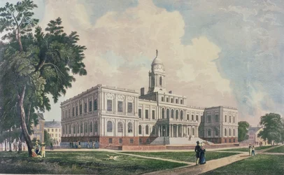 Rådhuset, graveret, trykt og farvelagt af I. Hill, 1826