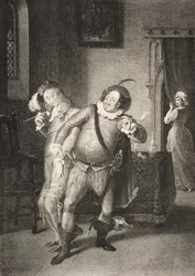 Olivias hus, akt II, scene III, fra "Twelfth Night, Or What You Will", fra The Boydell Shakespeare Gallery, udgivet sidst i det 19. århundrede