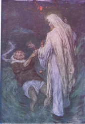 Kristus går på havet, fra The Bible Story udgivet af Hodder & Stoughton, ca. 1930