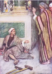 Peter og John helbreder den lamme mand, fra The Bible Story udgivet af Hodder & Stoughton, ca. 1930