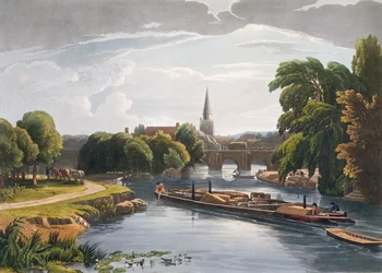 Abingdon Bridge and Church, graveret af Robert Havell den Yngre (1793-1878) udgivet 1818 (akvatint)