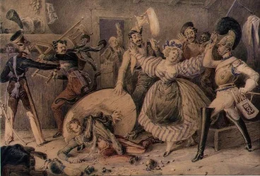 A Brawl in an Inn, ca. 1830 (akvarel over blyant forhøjet med gouache på papir)
