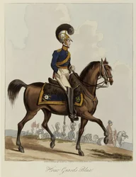 Horse Guards Blue, Uniform study of Royal Regiment of Horse Guards, 1820 (farvet akvatint)