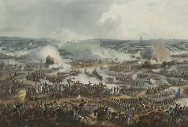 Slaget ved Waterloo, 18. juni 1815, akvatinte af Thomas Sutherland (1785-1838), udgivet i James Jenkins