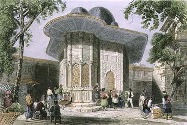 Springvand i Galata, Istanbul, indgraveret af H. Griffiths, ca. 1850 (akvatint)