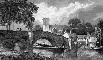 Aylesford Church and Bridge, graveret af B. Winkles, udgivet 1829