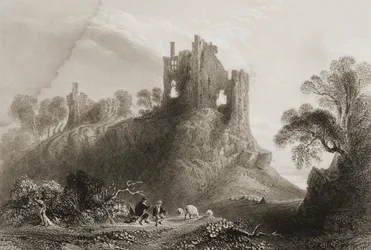 Carrigogunnell Castle, nær Limerick, Limerick County, Irland, fra "Scenery and Antiquities of Ireland" af George Virtue, 1860
