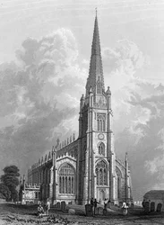 St. Mary the Virgin Church, Saffron Walden, graveret af Robert Sands, 1832