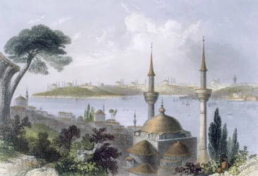 Generelt billede af Konstantinopel fra Scutari, ca. 1850 (farvet akvatint)
