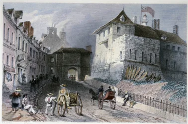 La porte "" Priscott Gate"" i Quebec City, Canada - i "" Canadian Scenery illustreret" af William Henry Bartlett, red. George Dyd
