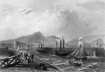 Leith Pier and Harbour, graveret af Robert Wallis, c.1820