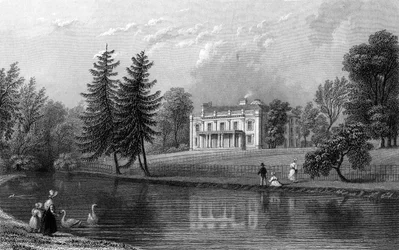 Moor Hall nær Harlow, Essex, graveret af John Rogers, 1833