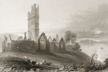 Moyne Abbey, County Mayo, Irland, fra 
