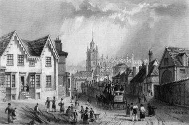 Saffron Walden, Essex, graveret af Charles Mottram, 1832