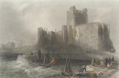 Udsigt over Carrickfergus Castle (farvegravering)