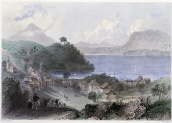 Udsigt over Georgeville og dens sø - i "" Canadian Scenery illustreret" af William Henry Bartlett, red. George Dyd