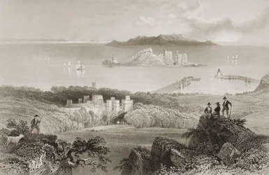 Udsigt over Howth Castle, County Dublin, Irland, fra 