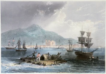 Udsigt over Montreal og både - i "" Canadian Scenary illustreret"" af William Henri Barlett, red. George Dyd
