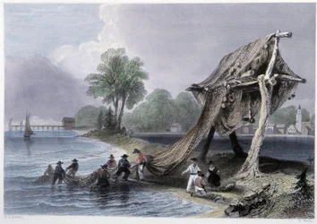 Wellington, Fiskeri ved Lake Ontario - i "" canadisk landskab illustreret" af Bartlett W. H.