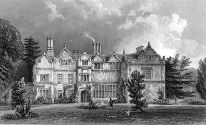 West Front of Spains Hall, Essex, graveret af John Rogers, 1832