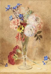 Blomster i en glasvase (wc på kort)