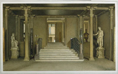 North Entrance Hall ved Chatsworth House (akvarel på papir)