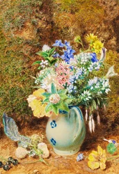 Lyseblå kinesisk kande med lyng og små blomster, ca. 1860