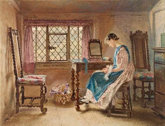 Forberedelse til søndag, ca. 1832 (wc und gouache på papir)