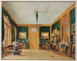 The Green Drawing Room of Earl of Essex i Cassiobury, 1823