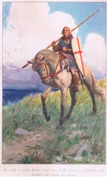 Så med godt hjerte og mere fuldt bevæbnet red Galahad videre på sin søgen