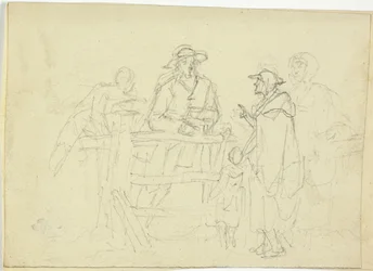 Fire figurer ved et hegn