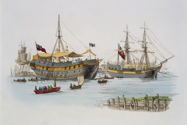 Fængselsskibe, fra «Costume of Great Britain», udgivet af William Miller, 1805