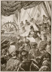 Omkring tredive af besætningen gjorde en lille modstand, illustration fra "Battles of the Nineteenth Century" af Archibald Forbes, G.A. Henty og major Arthur Griffiths