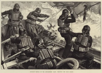 Redningsbådstjeneste på Lincolnshire Coast, kaster håndraketten