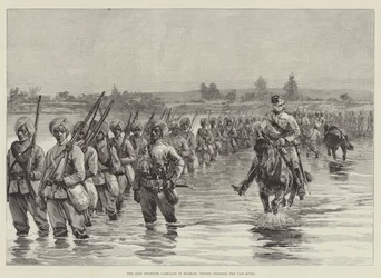 Chin Frontier-kampagnen i Burmah, tropper krydser Yaw-floden