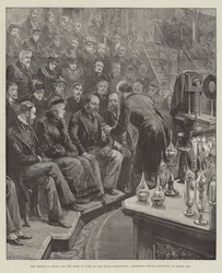 Prinsen af Wales og hertugen af York ved Royal Institution, professor Dewar forelæser om Liquid Air