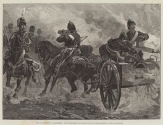 The Royal Review at Aldershot, Nordenfelt Gun åbner ild for at dække Advance of the 10th Husars