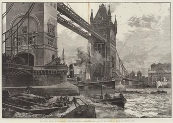 Tower Bridge, der skal opføres over Themsen, grundstenen lagt af prinsen af Wales mandag sidste