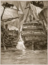 Angrebet på "Ville de Paris", 1782, illustration fra "Cassell