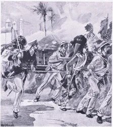 Flådebrigaden fra HMS Shannon i Lucknow, november 1857, illustration fra British Battles on Land and Sea, 1915