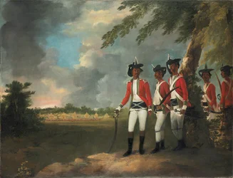 Lejr på tusind mænd dannet af Augustus Cleveland tre miles fra Bhagalpur, med hans palæ i det fjerne