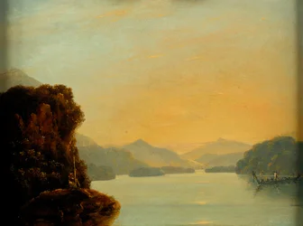 Udsigt i Dusky Bay med en maori-kano