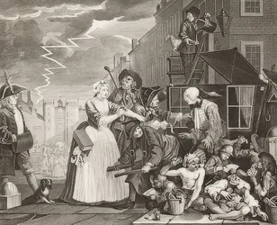A Rake?S Fremskridt, Plade 4: The Rake Arrested, Going to Court / Der Weg eines Liederlichen, Blatt 4: Tom Rakewell arresteret og reddet. 1735