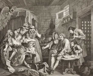 A Rake?S Fremskridt, Plade 7: The Rake in Prison / The Path of a Verbosom, Blad 7: Tom Rakewell i fængslet. 1735