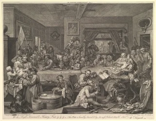 An Election Entertainment, Plade I: Four Prints of an Election, februar 1755.