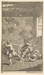 Hudibras slår Sidrophel og Whachum Sytten små illustrationer for Samuel Butler..., 1721-26.