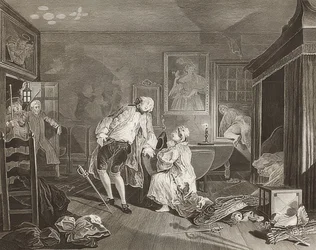 Ægteskab à la Mode / ægteskab efter mode. Ark 5: Bagnio / Greven falder i en duel. 1745