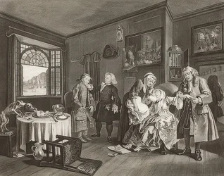 Ægteskab à la Mode / ægteskab efter mode. Ark 6: Damen? S Død / Grevindens selvmord. 1745