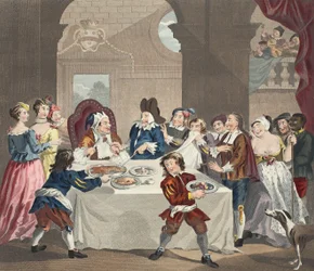 Sancho at the Feast Starved by his Physician, illustration fra 